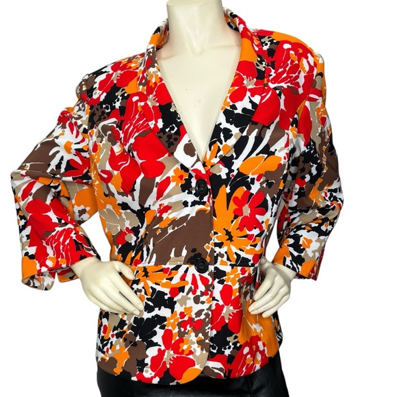 KASPER Plus Multicolor Red & Orange Abstract Floral Pattern Double Button Blazer - Picture 2 of 16